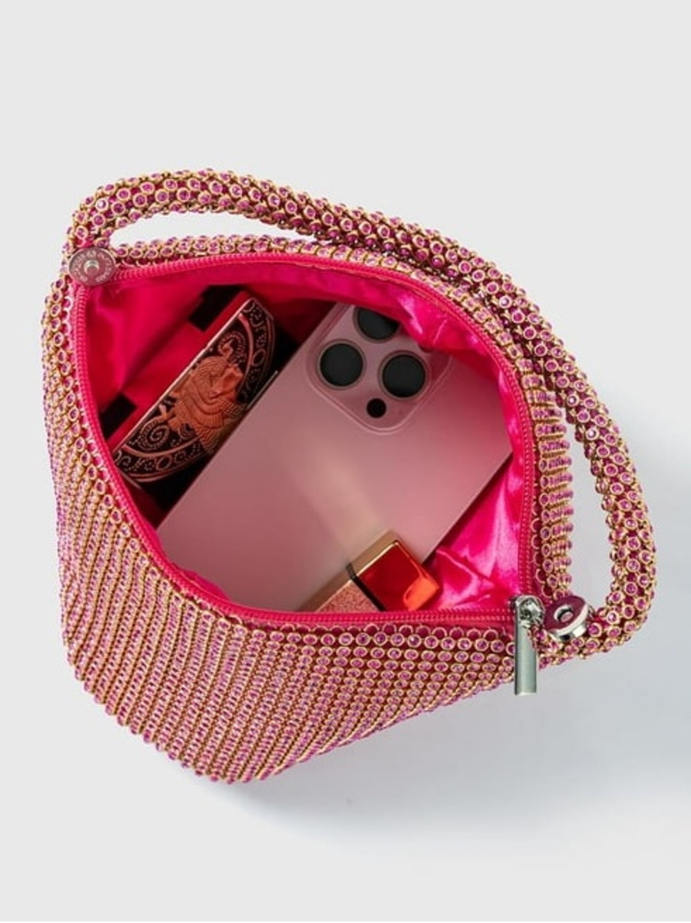 Pink Crystal-Embellished Wristlet Clutch